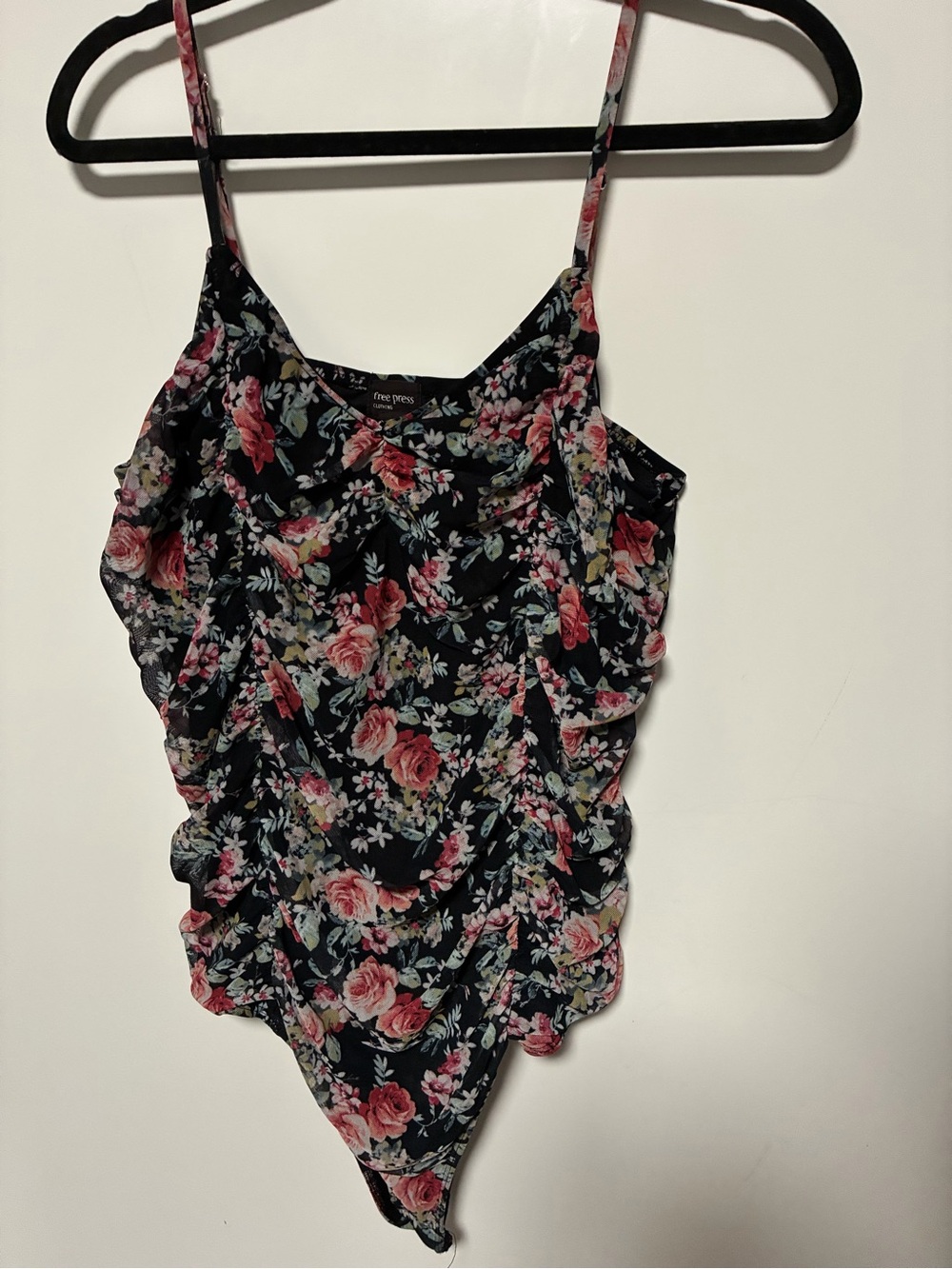 free press Black Floral Scoop Neck Top